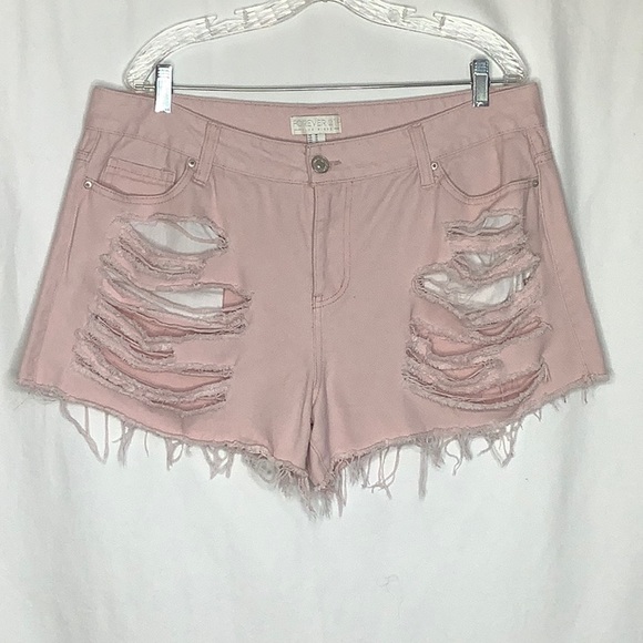 Forever 21 Pants - Forever 21+ Destroyed Pink High Rise Shorts 14